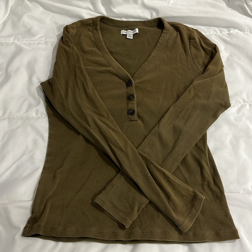 Olive Button-Up V-Neck Women's Top